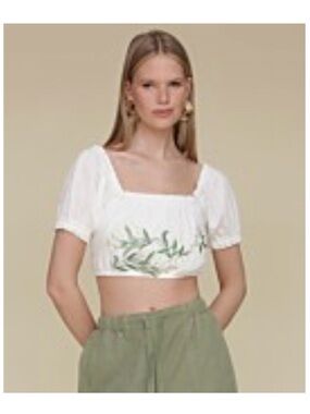 Avec Les Filles White Embroidered Off-Shoulder crop Top